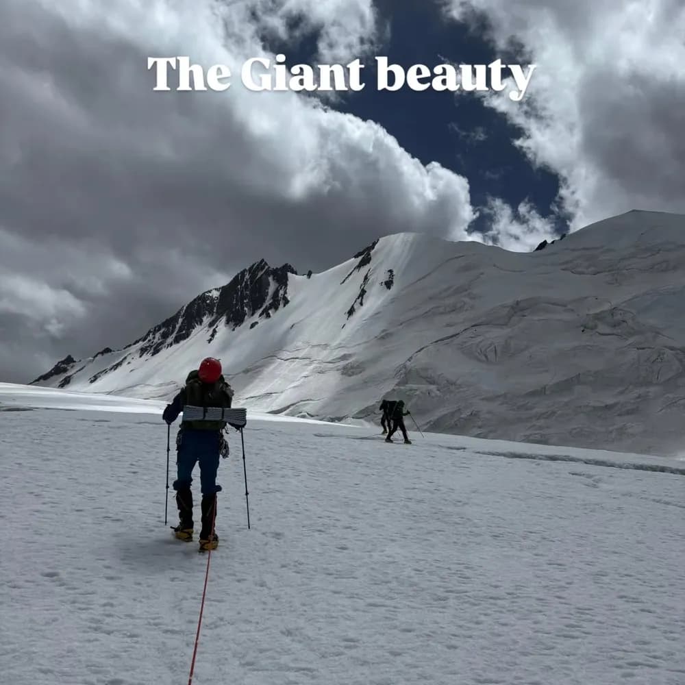 Trekkers crossing a glacier in single file